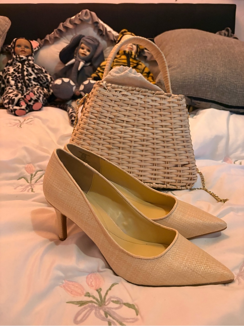 ON 34th Women’s Pointed Toe Mid Heel Pumps in Beige